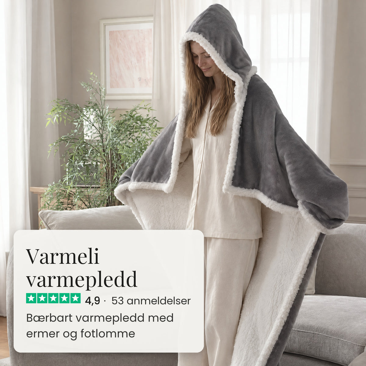 Varmeli värmefilt med ärmar och fotficka