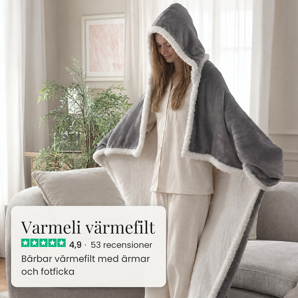 Varmeli värmefilt med ärmar och fotficka