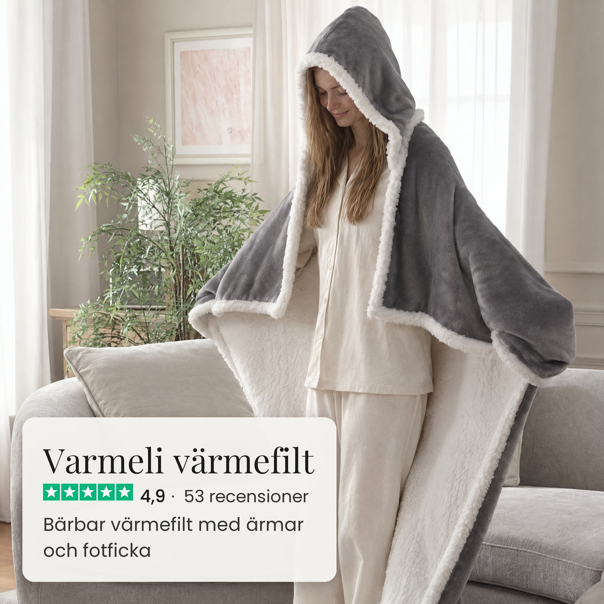 Varmeli värmefilt med ärmar och fotficka